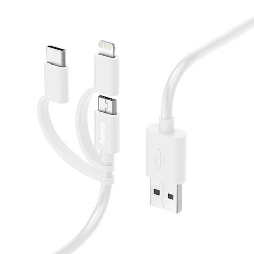 Hama USB-Kabel USB 2.0 USB-A Stecker, USB-C Stecker, Apple Lightning Stecker, USB-Micro-A Stecker 1m Weiß 00201535