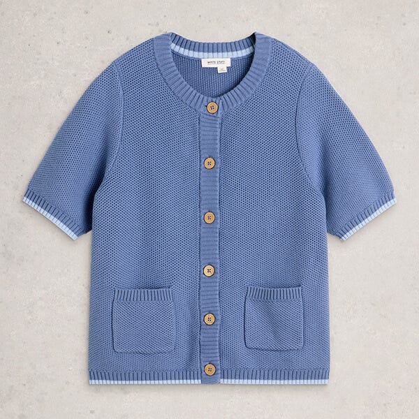 White Stuff Isabella Short Sleeve Cardigan Mid Blue