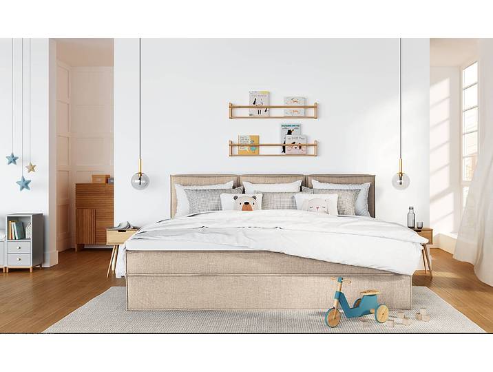 Lit boxspring familial 270 x 200cm Tissu Beige D3 medium