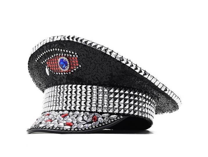 Chapeau de mariage en cuir noir à paillettes et diamants, chapeau de photographie polyvalent pour fête de carnaval, haut plat, haut de Performance