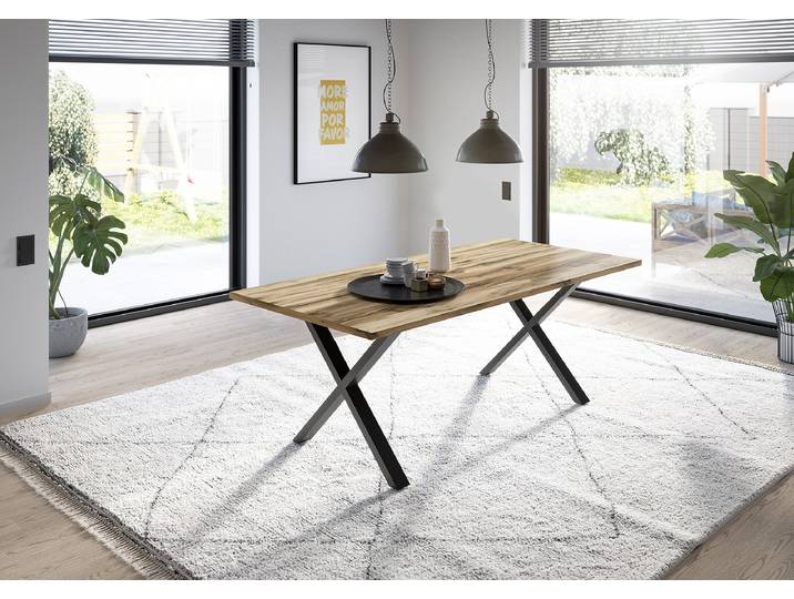 Esstisch Raghen 200 x 100cm Schwarz/Braun/Plankeneiche Dekor X-Form
