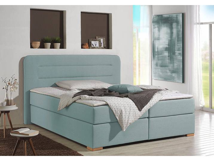 Boxspringbett, Strukturstoff, Blau (Petrol), 200×208 cm, Topper, Steppung, Modern, Home Affaire