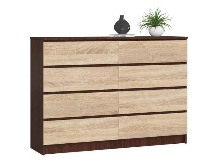 Commode AKORD K140 Wengé 138 cm 8 tiroirs façade Chêne Sonoma 138x40x99 cm