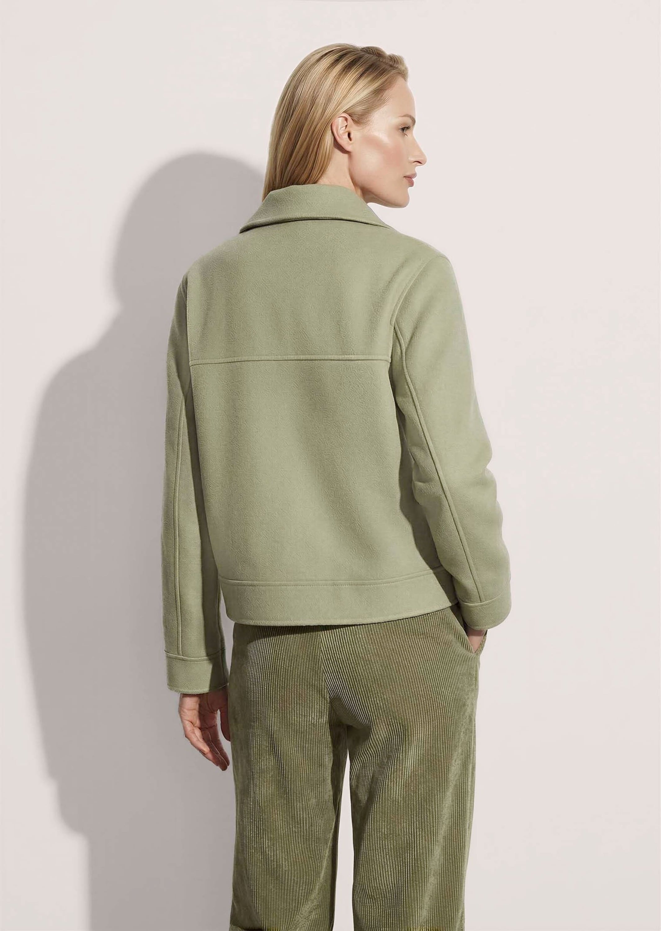 Kurzjacke MADELEINE "Jacke Kurze Wolljacke in Doubleface", Damen, Gr. 34, salbei, Modern, regular fit, V-Ausschnitt, Jacken Kurzjacke