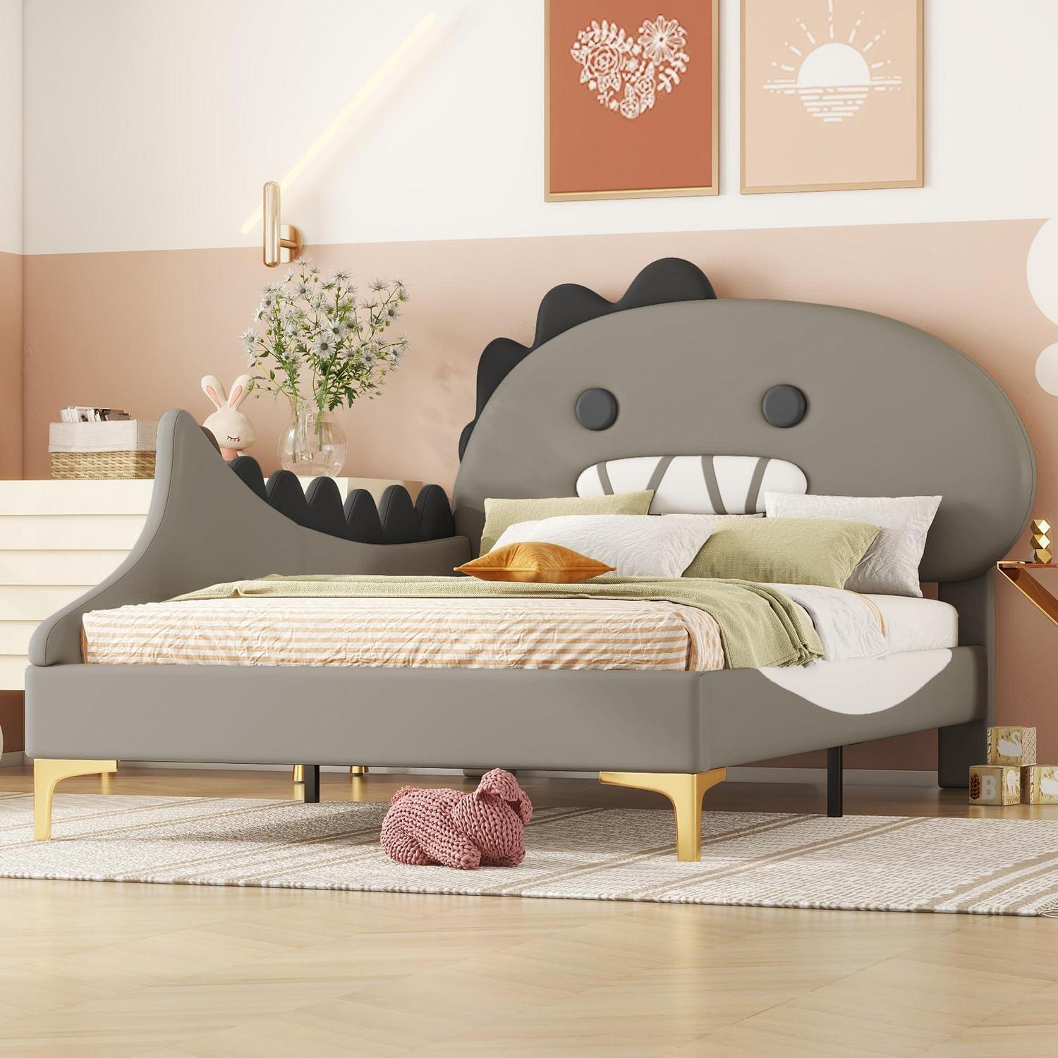Kinderbett Dinosaurier Form Flachbett PolyurethanGrau 90x200cm