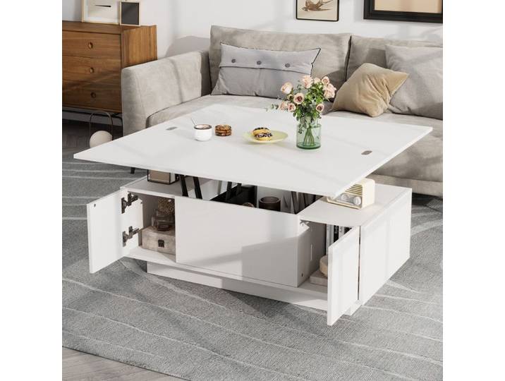 Table Basse Moderne avec Double Mécanisme de Levage Espace de Rangement Caché Table Basse Relevable Meuble de Rangement 100x50x43cm