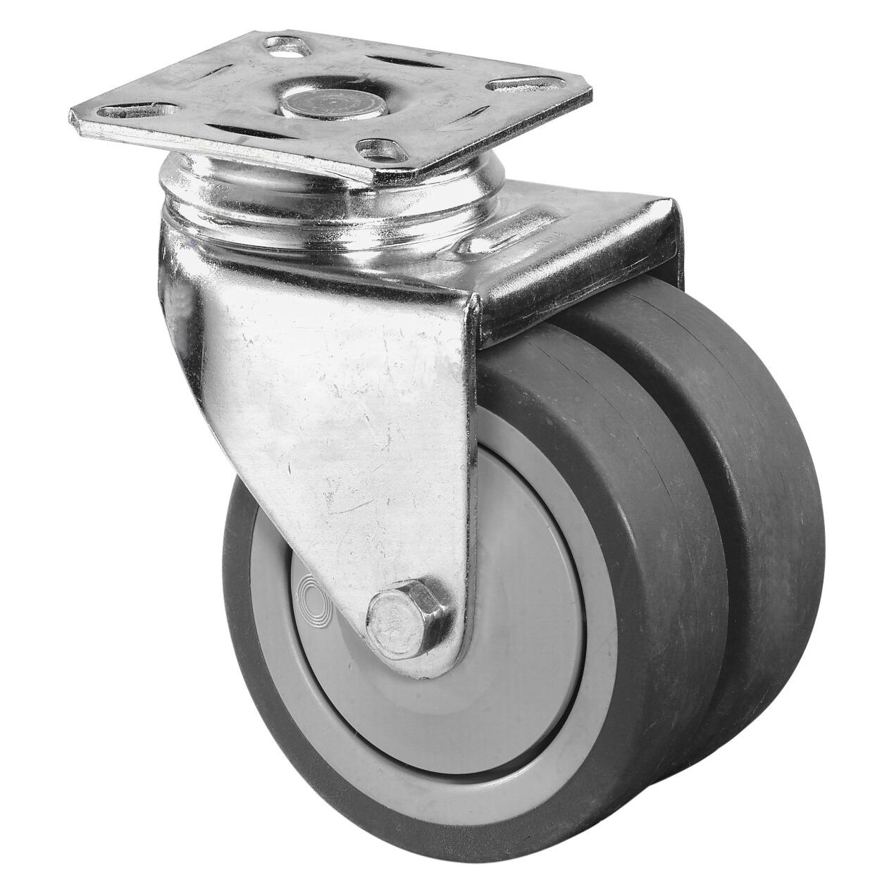 BS Rollen Doppel-Lenkrolle 75 mm 80 kg ohne Feststeller Gummi grau 77 x 67 mm (B100.A85.075)