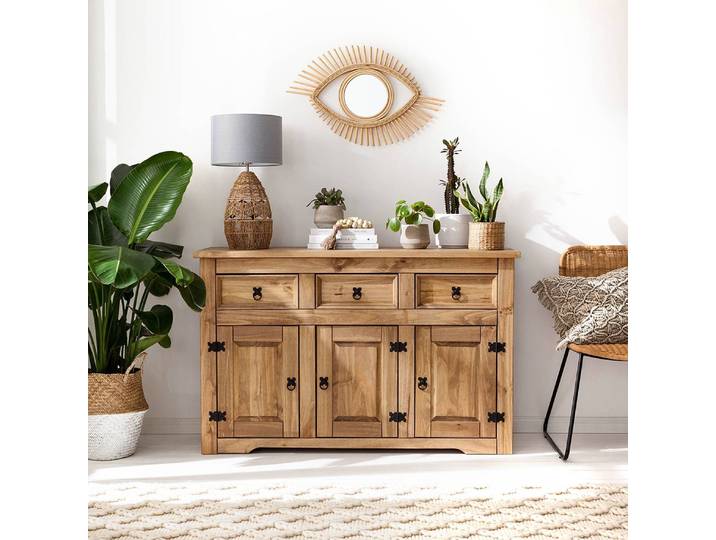 Sideboard 132 x 84 x 44cm Braun/Beige/Kiefer Natur
