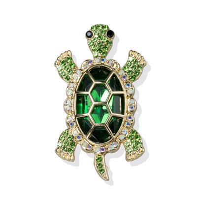 Brosche "Schmuck Geschenk Kupfer Ansteckschmuck Schildkröte", grün (gelbgoldfarben, hellgrün, dunkelgrün, kristallweiß, schwarz, hellgrün, dunkelgrün, kristallweiß, schwarz), ANISTON JEWELRY & WATCHES, Broschen, Damen, Kupfer, Brosche