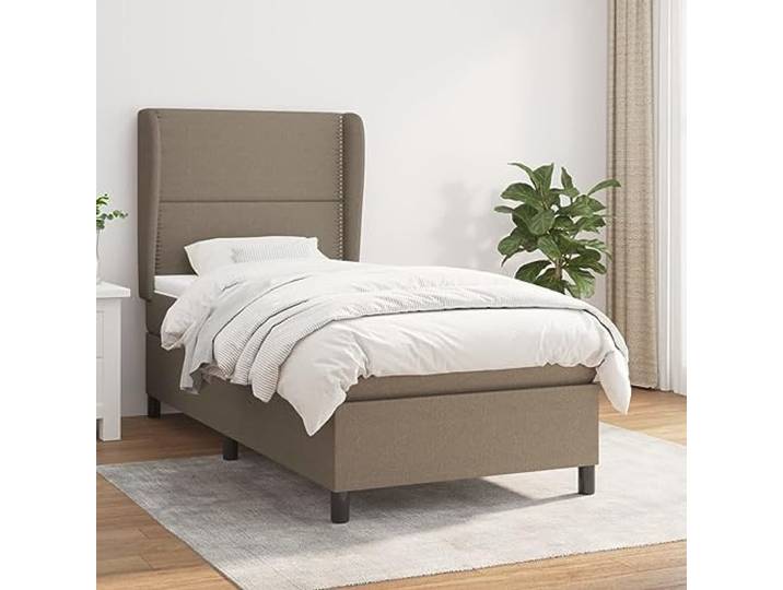 Atmungsaktiver Stoff mit Taschenfederkernmatratze Höhenverstellbares Boxspringbett mit Matratze Taupe 90x190 cm Stoff Bett mit Kopfteil verstellbar Taschenfederkern Topper Komfort