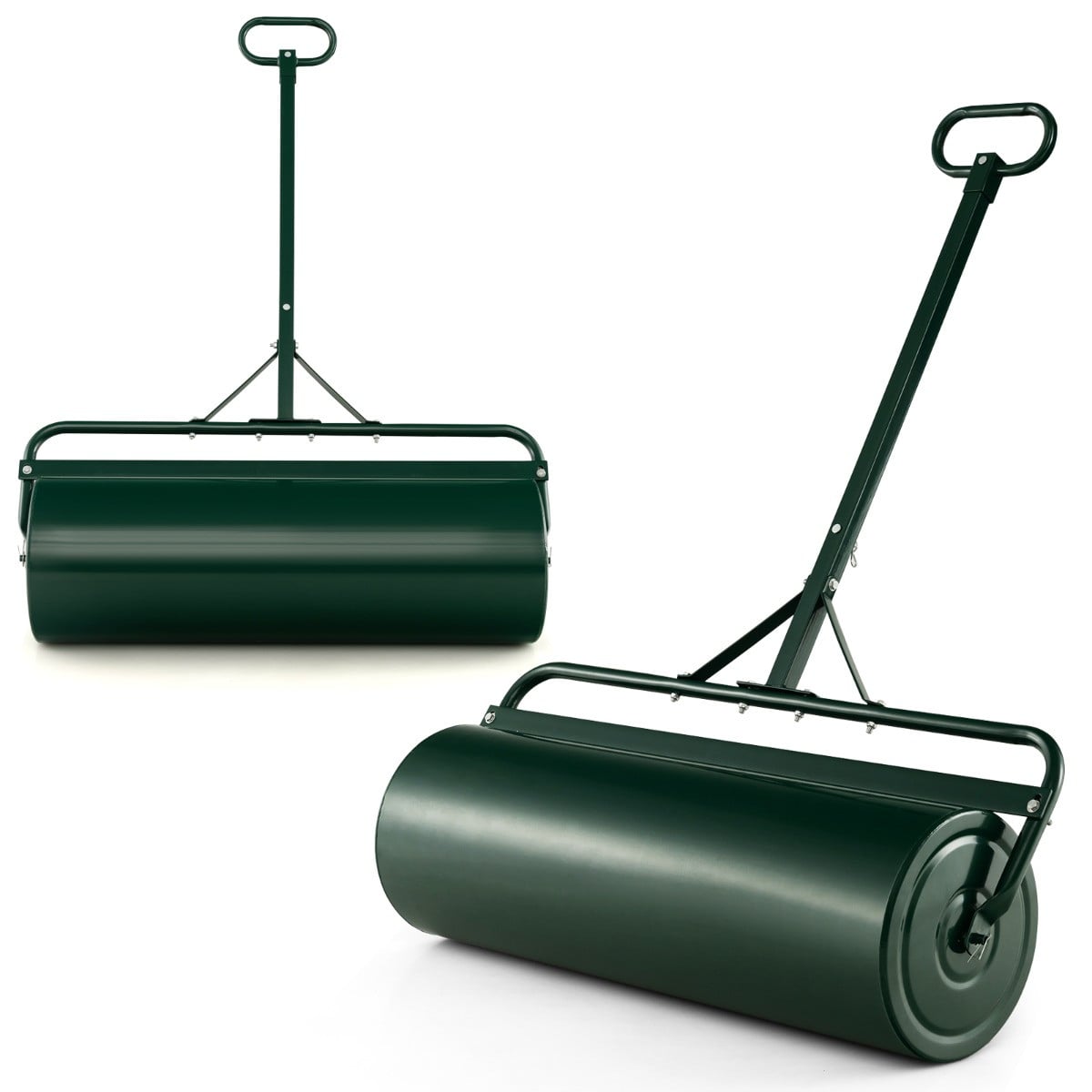 Costway Metalen Tuingazonroller met Afneembare Handgreep, Water- of Zandgevuld, 63L, Ø 30 cm, Groen