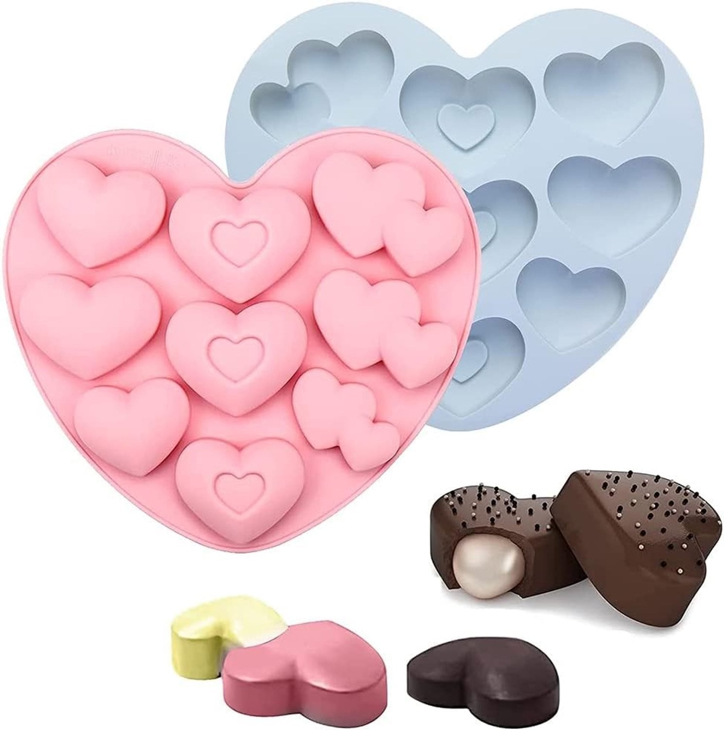 Set van 2 siliconen hartvormige mallen voor chocolade, jelly en mousse
