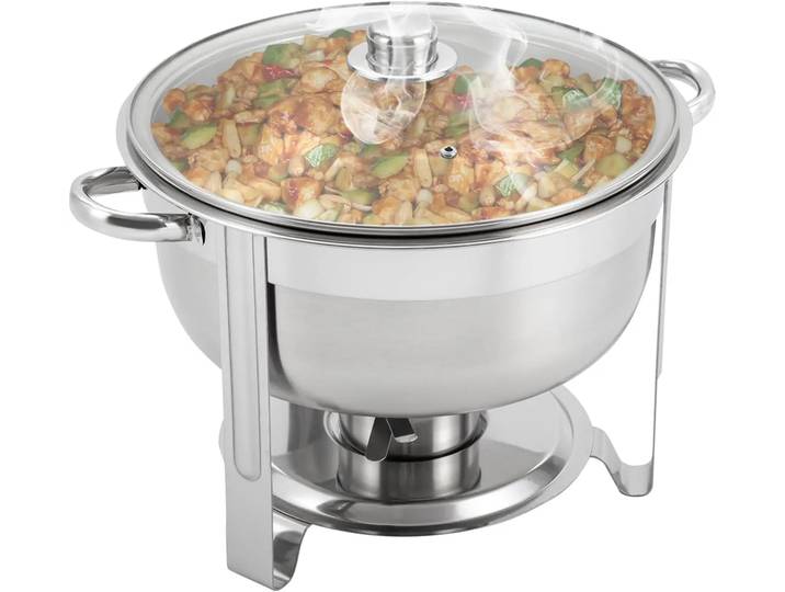 Réchaud rond, chauffe-aliments en acier inoxydable de 8,5 L avec couvercle en verre, récipient double pour Buffet, restauration, Gastro et fête