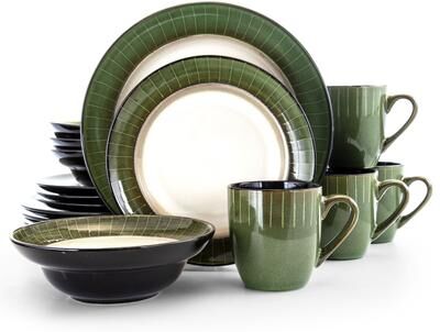 Elama Grand Jade 16 Piece Stoneware Dinnerware Set