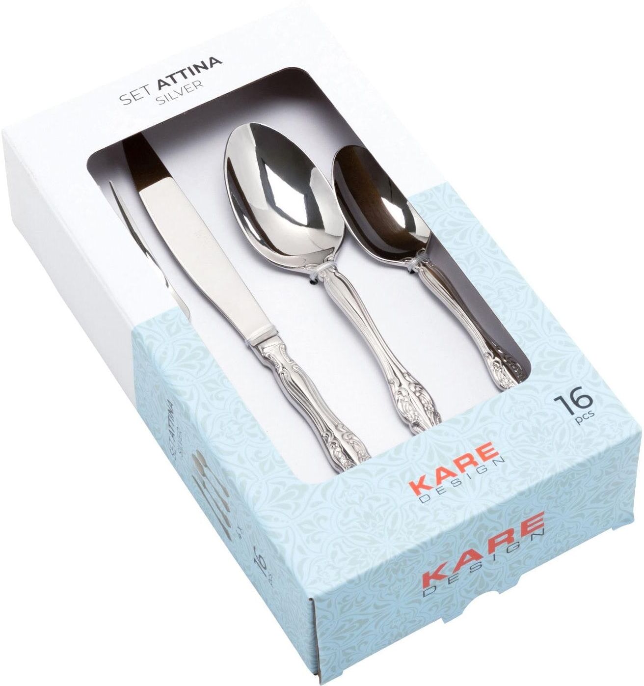 Besteck-Set KARE DESIGN "Attina, 16-teilig", silber, 16, Edelstahl, Essbesteck-Sets, Besteck-Set silber 16