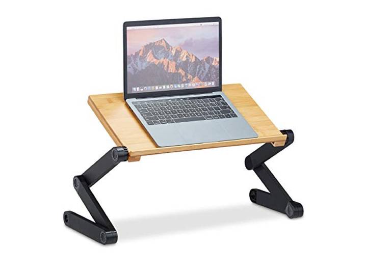 Relaxdays laptopstandaard verstelbaar, bamboe, aluminium, HBD 47,5 x 60 x 26 cm, laptoptafel, natuur