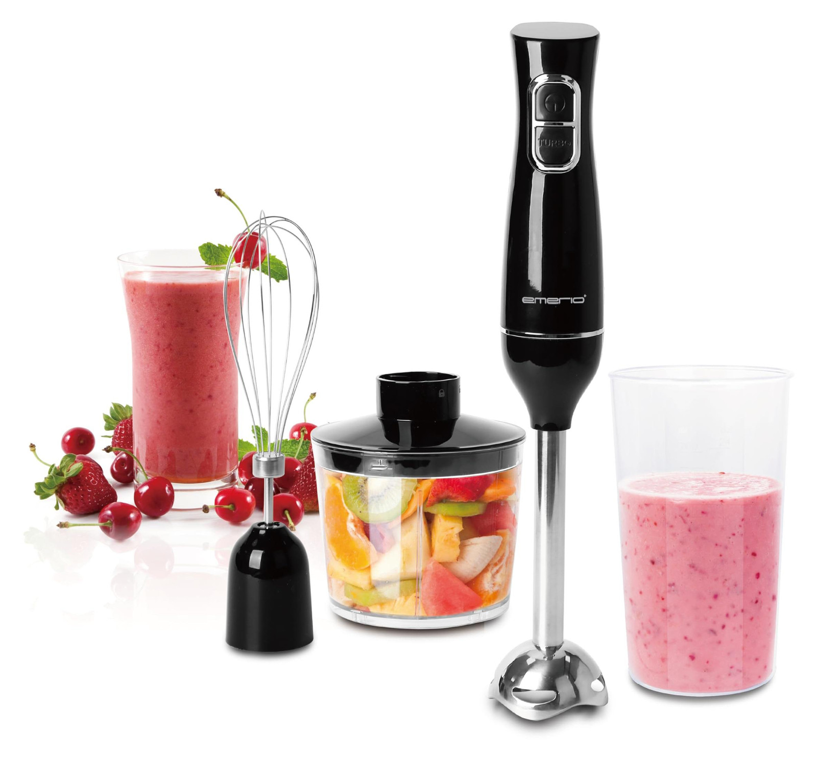 Emerio 4-in-1 staafmixer set met 2 snelheden en turbo functie in RVS