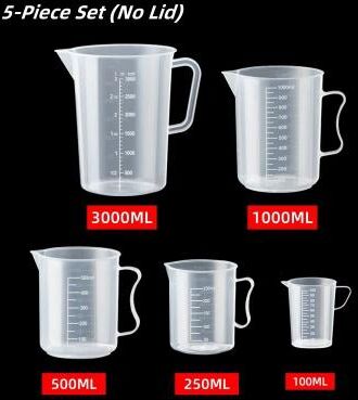 Uplift Picks Large Plastic Measuring Cup With Scale Food Grade Graduated Measuring Beaker For Kitchen And Lab Use 5 Pcs No Lid Set A