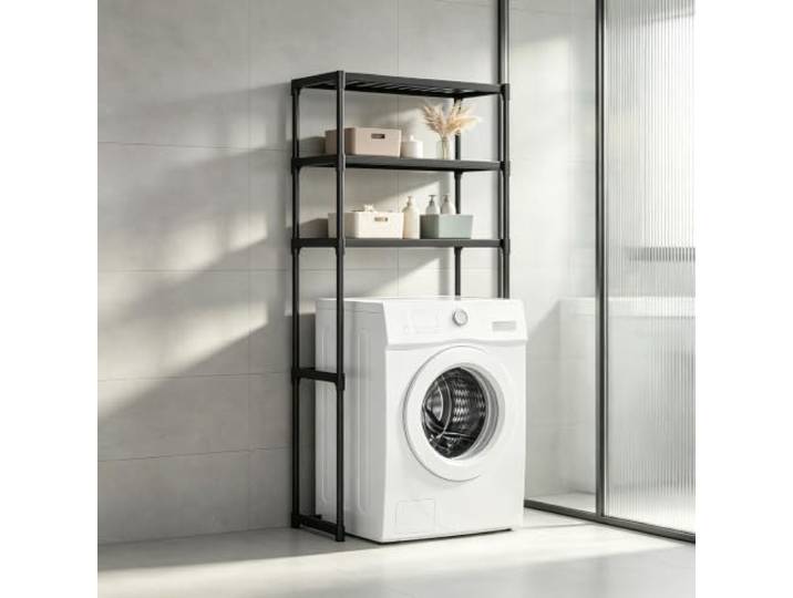 kumamart 3 Etagen Waschmaschinenregal, Überbau Regal für Waschmaschine Bad Langlebiges 3-Etagen-Regal für Handtücher, Körbe und Haushaltsbedarf in Bad und Waschküche.(Black)
