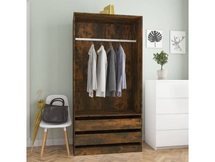 SALE 2025 Placard de Chambre - Garde-robe - Chêne fumé - 100x50x200 cm - bois d'ingénierie 60 Kg 8235