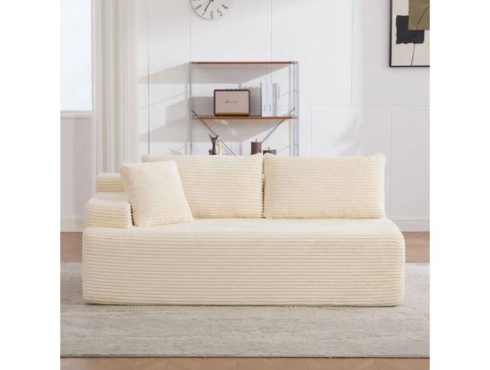 Canapé modulable compressé chenille ivoire mousse 30D confort moelleux salon moderne