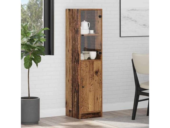 Modernes Highboard mit Glasfront in Altholz, Elegantes Highboard mit Glastür zur Aufbewahrung, Weißes mit Glastür für stilvollen Stauraum, Stilvolles mit Aufbewahrung in Altholz