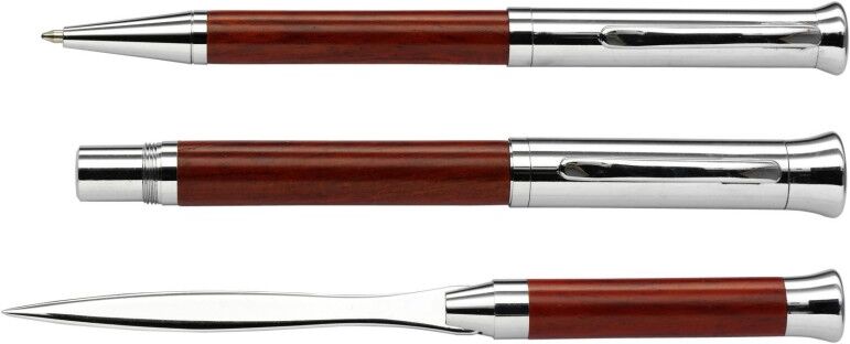 Parure publicitaire stylo plume coupe-papier Paulette brun