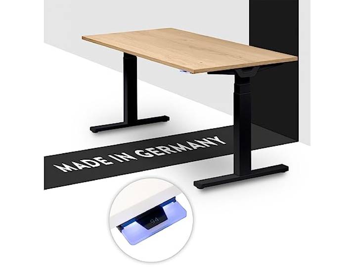 boho office® Premium Line Schreibitsch elektisch höhenverstellbar Premium Line - Tischgestell Schwarz, Tischplatte 160x80 Wildeiche Furnier - Made in Germany, Kollisionsschutz, stufenlos