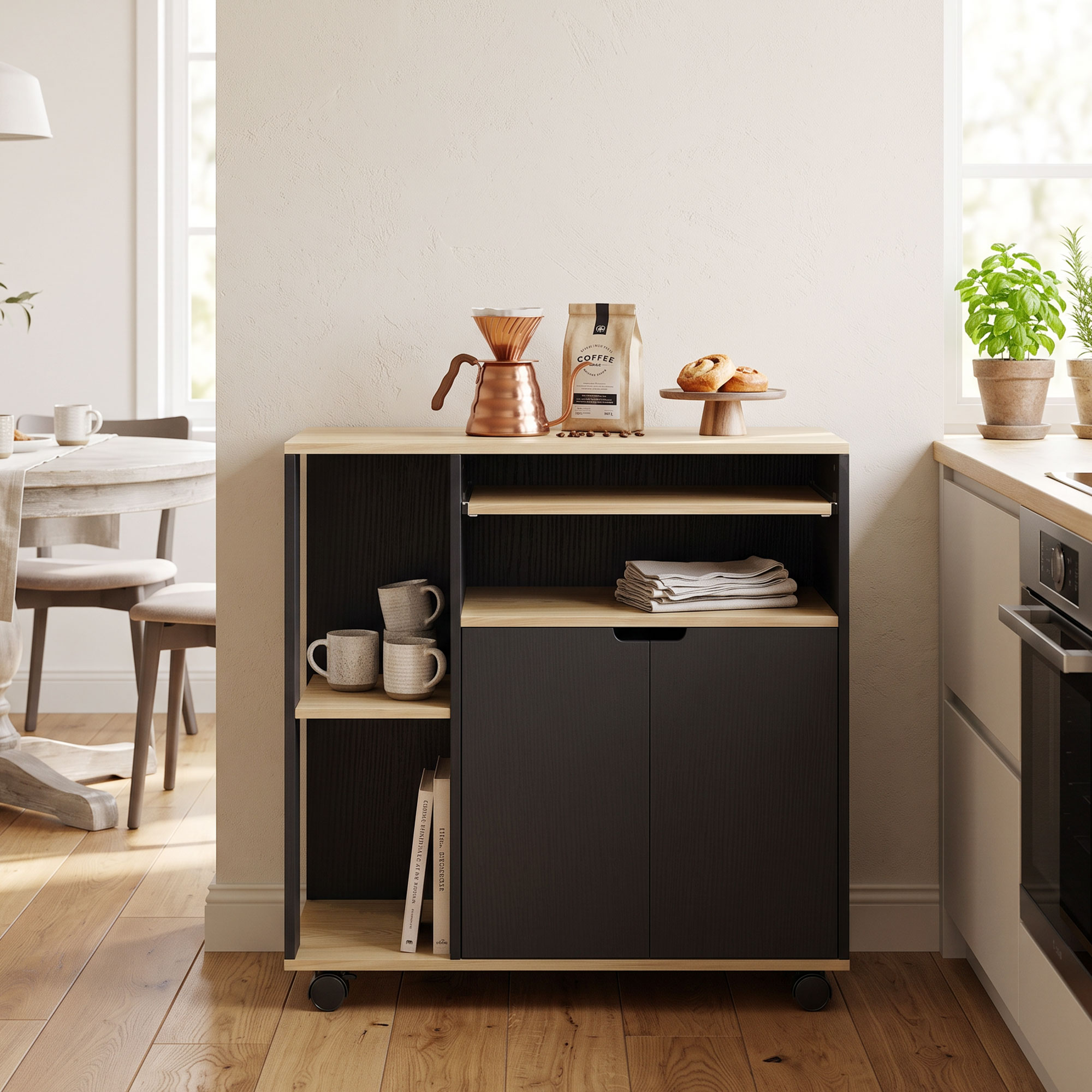 Homcom Carrello da cucina su ruote con armadietto e ripiani regolabili, nero   Aosom Italy