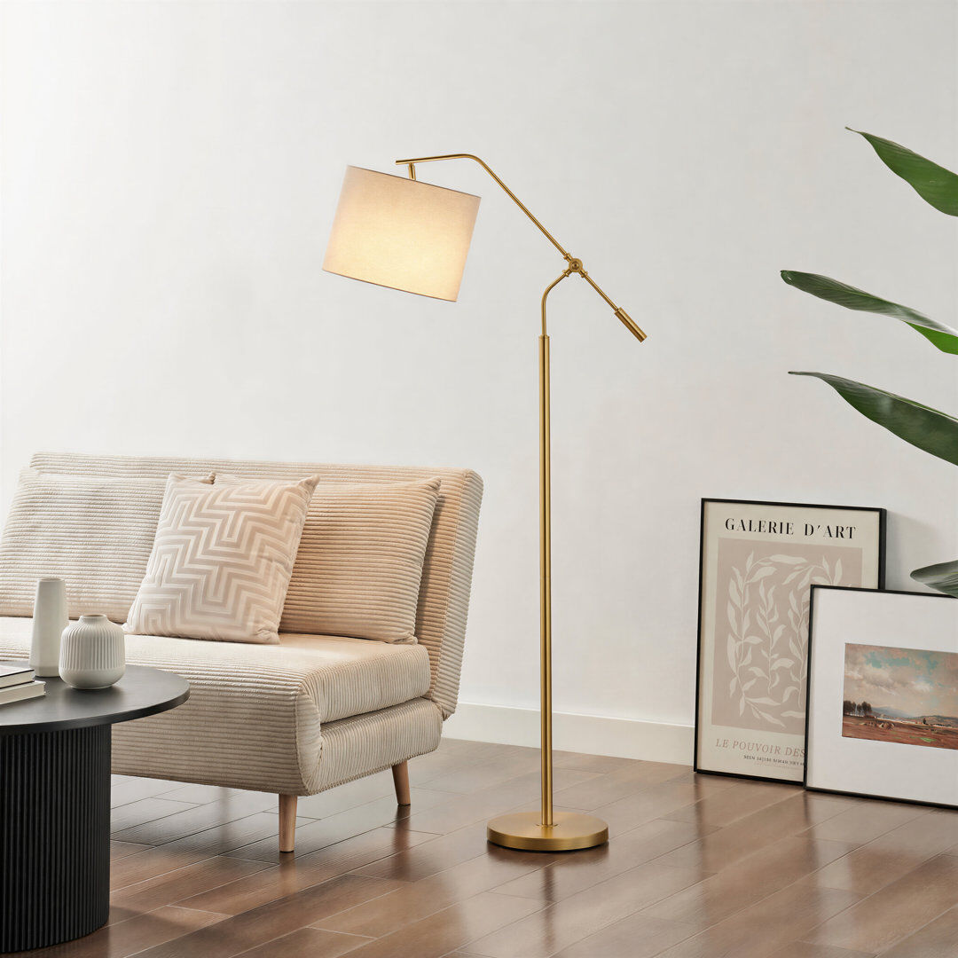 Canora Grey Claudie Sculptural Overhang Arm Standing Floor Lamp With Shade - Industrial Elegant Design Brass 160cm H X 33cm W X 68cm D