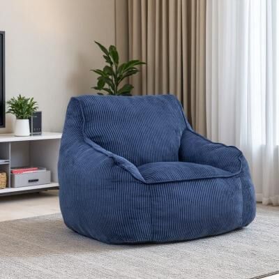 Oversized Corduroy Bean Bag Lounge Sofa Chair with Armrests & Ergonomic Back Support, High-Density Shredded Foam Filling
