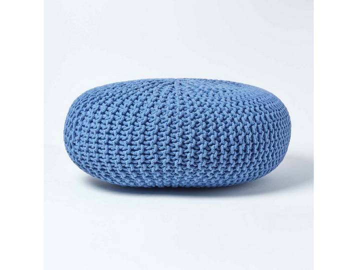 Homescapes Pouf Großer Strickpouf 100% Baumwolle, blau