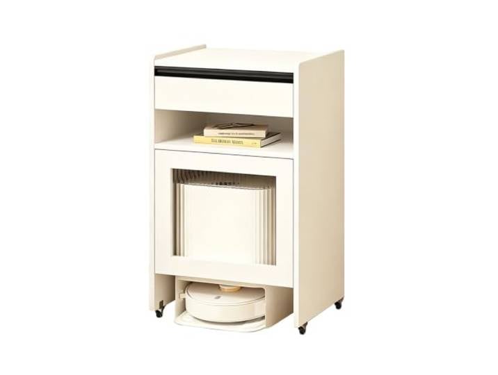 Versteckter Schrank für Saugroboter aus Massivholz,Staubsauger-standschrank Modernes Versteckter Staubsauger Roboter-Aufbewahrungsregal,Holzregal Über Dem Saugroboter Mit Türen Und Schubladen(White)
