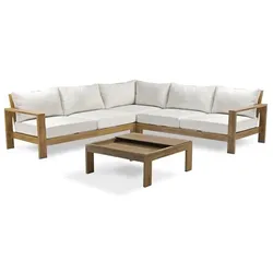 DCB Garden, Gartenlounge, Eck-Gartenmöbelset – Braun – Aluminium in Holzoptik – 5-Sitzer – Mallorca