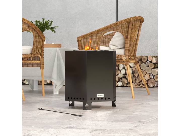 Outsunny Brasero de jardin avec poker, 45 x 38,8 x 46,5 cm, Argent + Noir