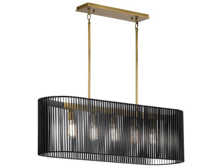 Lustre linéaire en acier finition noir et laiton naturel