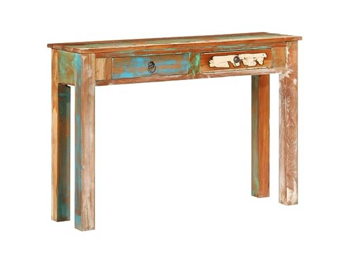 KPOUTRFG Konsolentisch 110x30x75 cm Massivholz Altholz mit 2 Schubladen Massives Altholz, recycelt aus Teak Mango Kiefer Buche, handgefertigt, 2 Schubladen, Standfuß mit Wandhalterung