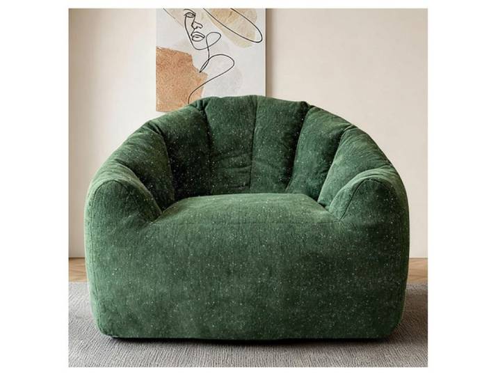 Fauteuil Poire 1 Place Ergonomique Rond avec Accoudoirs - MODENVIE - Format Spacieux Relaxation Flannelette Verte