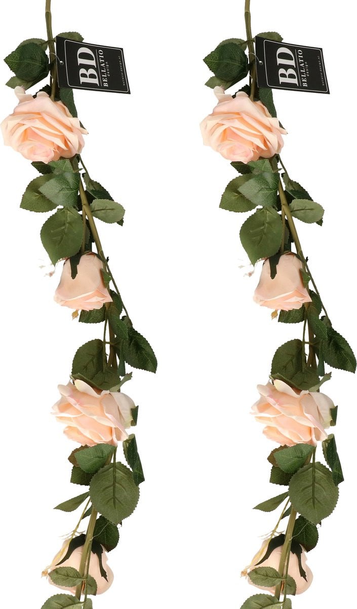 Bellatio Design Kunstbloem Slinger Rozen - 2x - 145 cm - Perzikroze