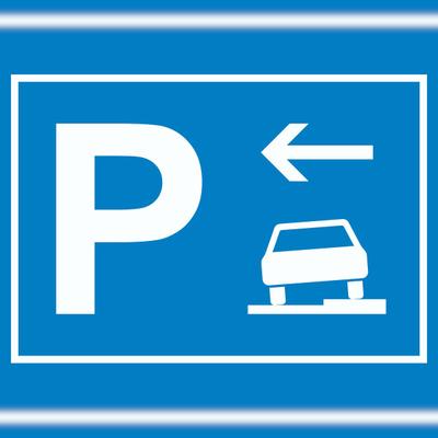 HB-Druck Gehweg Parkplatz mit Richtungspfeil links Schild waagerecht A5 (148x210mm)
