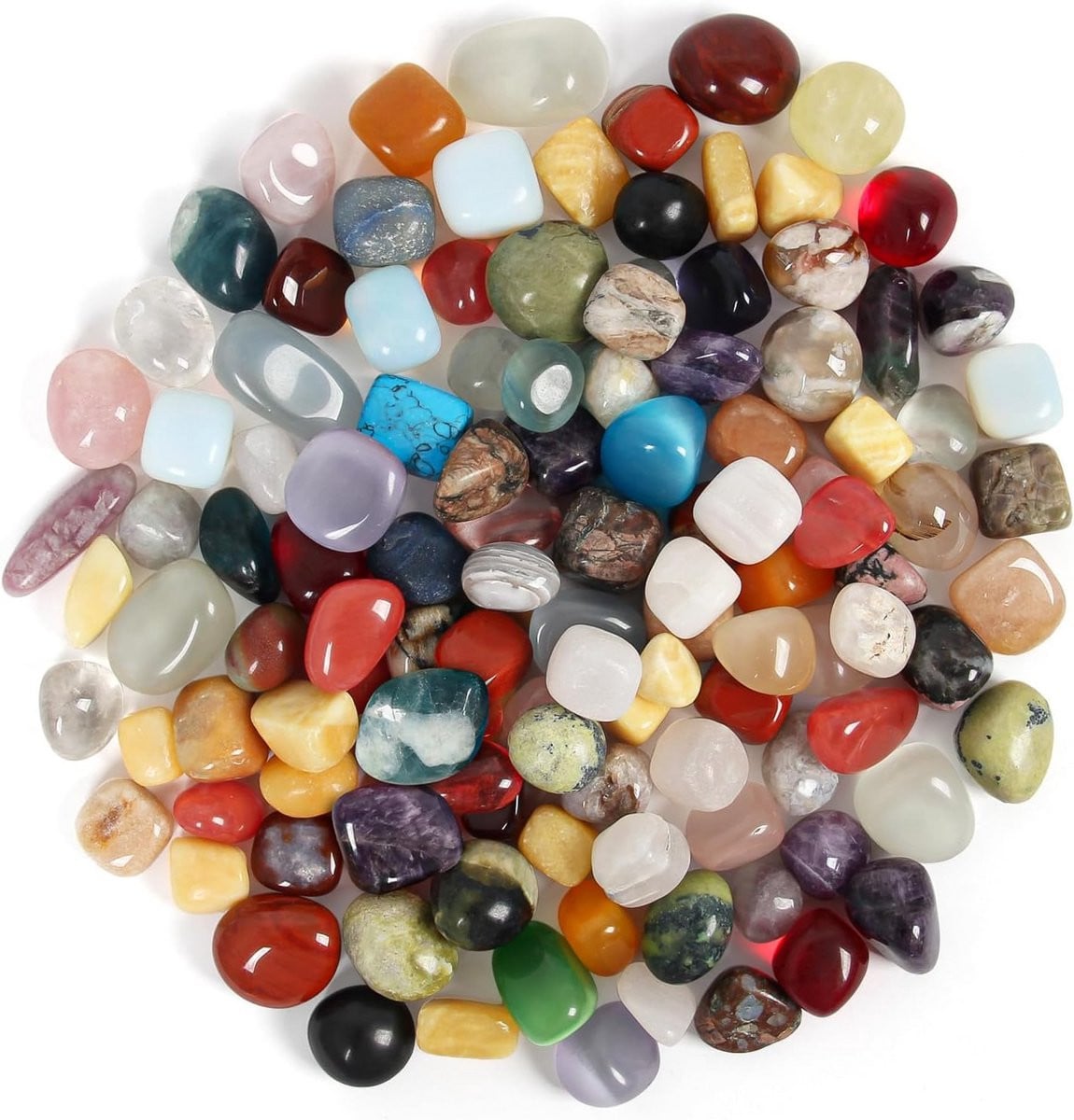 Mix van natuurlijke edeltrommelstenen in warme kleuren, 1600 g