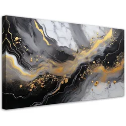 LEINWANDBILD Abstrakter Marmor Gold Schwarz 120x60cm