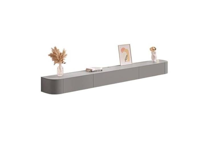 Schwimmender TV-Ständer, wandmontierter TV-Schrank, schwebende Regale Mit Tür, Holz, modernes Wohnzimmer, runde Ecke lowboard