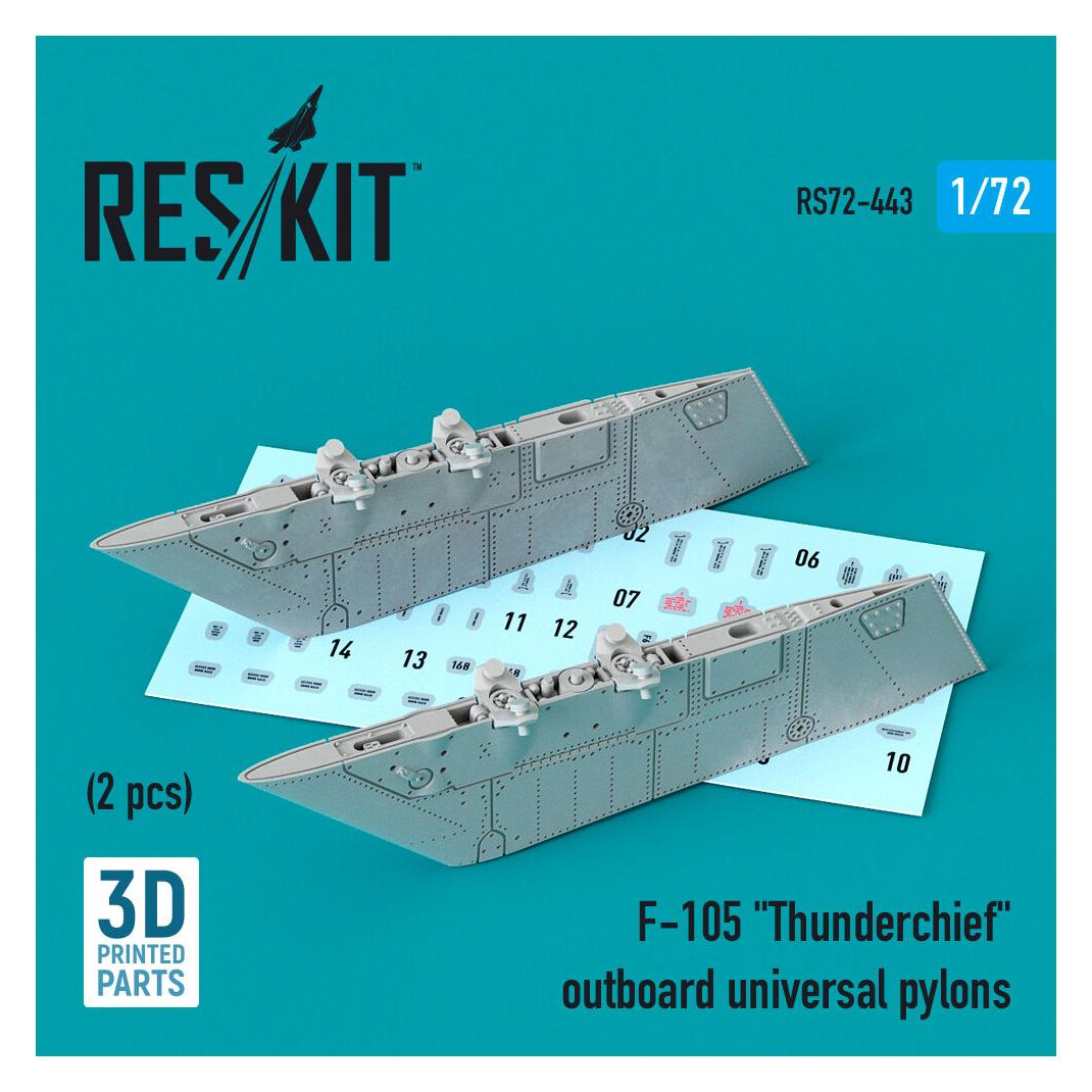 ResKit F-105 Thunderchief outboard universal pylons (2 pcs) (3D Printed) (RS72-0443)