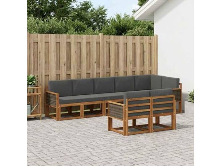 HFMDRMU Outdoor-Sofagarnitur 8-teilig aus massivem Akazienholz mit Polyesterkissen in Natur und Anthrazit, modulares Sofa Set für Garten und Terrasse