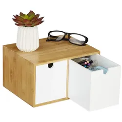 Relaxdays Schreibtisch Organizer 2 Schubladen Weiß,Hellbraun