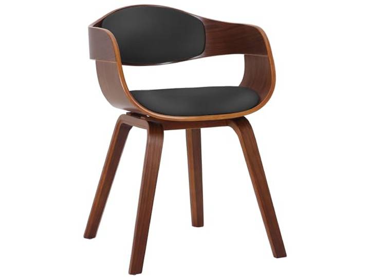 CLP Esszimmerstuhl ergonomisch Kingston, gepolsterte umlaufender Rückenlehne, Kunstlederbezug & Holzgestell, belastbar bis 150 kg, Farbe:walnuss/schwarz
