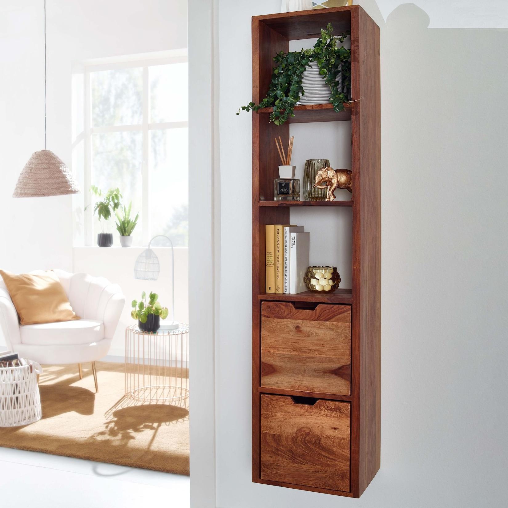 Wandregal FineBuy Schweberegal mit Schubladen 150 cm Holz Regal Hängend Massiv
