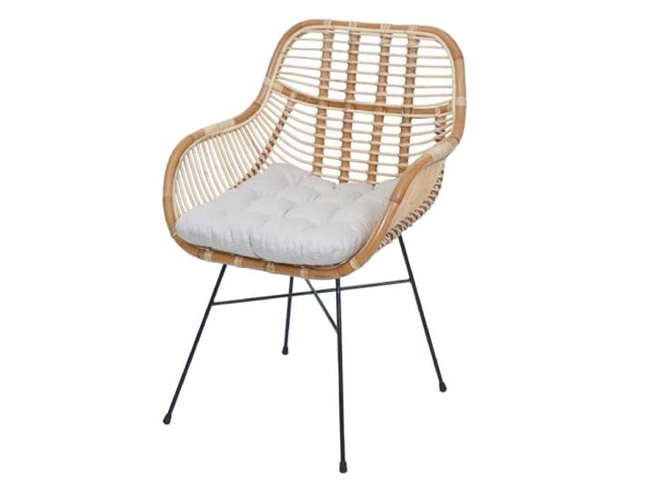 Mendler Esszimmerstuhl HWC-P17 Kubu Rattan Metall - Polster creme Küchenstuhl, Korbstuhl, Rattansessel, Rattanstuhl, Stuhl