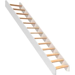 DOLLE Raumspartreppe Wangentreppe Paris Holztreppe, Ohne Geländer, bis 280,5 cm,Buche,Geradelaufend,ohne Setzstufen,versiegelt weiß
